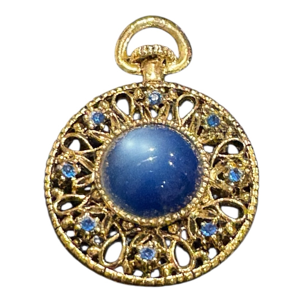 Gerry’s Vintage Brooch And Pendant W/Blue Cabochon And Blue Rhinestones. Jb5
